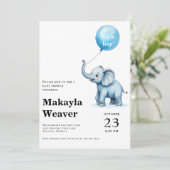 青気球のかわいいゾウの赤ちゃんシャワーだよ 招待状 (スタンド正面)