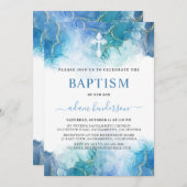青水モダン彩少年洗礼 招待状 (正面/裏面)