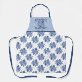 青水彩フローラブーケパターンモノグラム エプロン (正面)