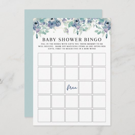 青水彩フローラベビーシャワー備後ゲームカード エンクロージャーカード (正面/裏面)