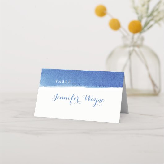 青水彩航海のビーチ結婚式座席表 プレイスカード (正面)