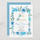 青水彩花ベビーシャワー少年用 招待状 (正面/裏面)