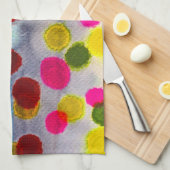 青水玉模様水彩抽象芸術 キッチンタオル (四つ折り)