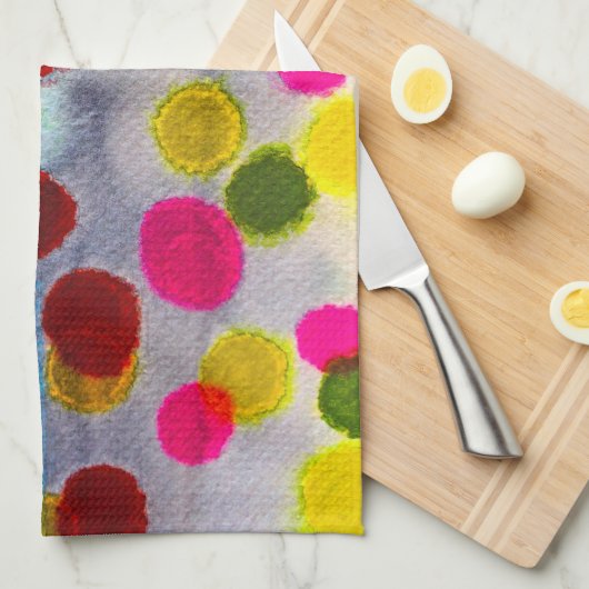 青水玉模様水彩抽象芸術 キッチンタオル (四つ折り)