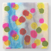 青水玉模様水彩抽象芸術 ストーンコースター (正面)