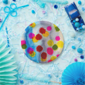 青水玉模様水彩抽象芸術 ペーパープレート (パーティー)