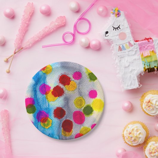 青水玉模様水彩抽象芸術 ペーパープレート (パーティー)