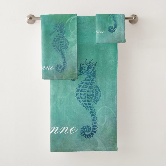 青海と海馬と花咲き バスタオルセット (インサイチュ)