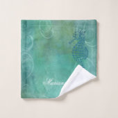 青海と海馬と花咲き バスタオルセット (ウォッシュタオル)