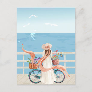 青海の夏の女の子（自転車） ポストカード