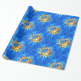 青海原に金ゴールドの太陽 ラッピングペーパー