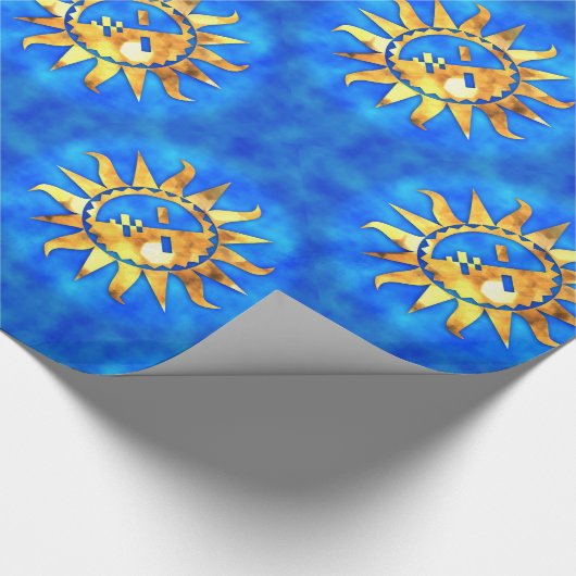 青海原に金ゴールドの太陽 ラッピングペーパー (角)