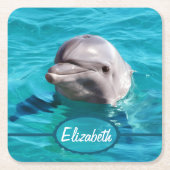 青海原の写真のイルカ スクエアペーパーコースター (正面)
