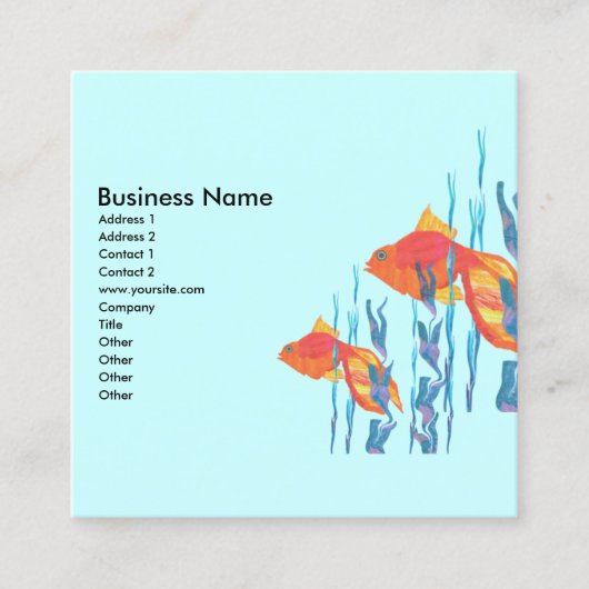 青海原を泳ぐかわいい金ゴールドの魚の水彩画 スクエア名刺 (正面)