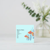 青海原を泳ぐかわいい金ゴールドの魚の水彩画 スクエア名刺 (スタンド正面)