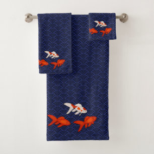 青海日本の波型の金魚 バスタオルセット