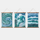 青海波抽象芸術流体アート 吊り下げ型タペストリー (トリプル)