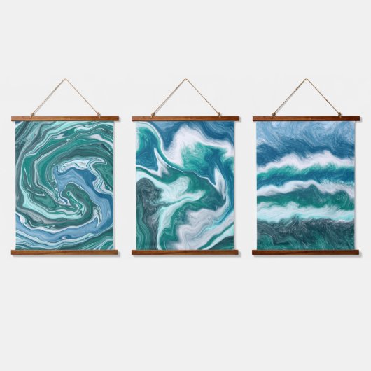 青海波抽象芸術流体アート 吊り下げ型タペストリー (トリプル)