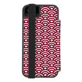 青海波 波 日本 赤ワイン色と白 INCIPIO iPhoneウォレットケース (フォリオ裏面)