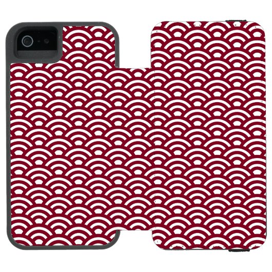 青海波 波 日本 赤ワイン色と白 INCIPIO iPhoneウォレットケース (フォリオ Open)