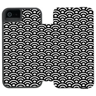 青海波 波 白黒 iPhone SE/5/5sウォレットケース