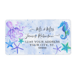 青海馬のヒトデの海にするタコの海にするベビーシャワー ラベル