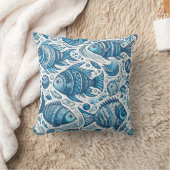 青海魚の模様 クッション (ブランケット)