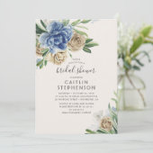 青淡い色のとアイボリーのフローラヴィンテージブライダルシャワー 招待状 (スタンド正面)