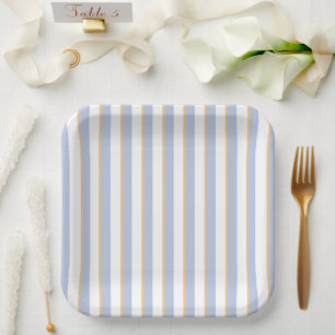 青淡い色のとオレンジのストライプ紙プレート ペーパープレート