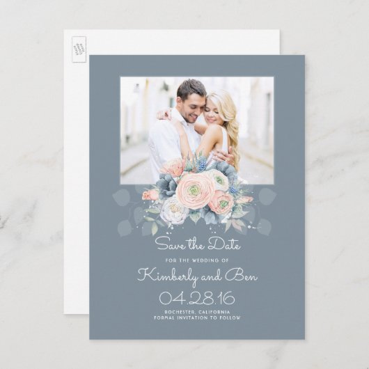 青淡い色のと埃のバラフローラ日付の保存 案内ポストカード (正面/裏面)