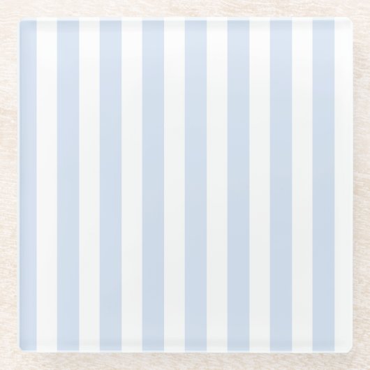 青淡い色のと白のキャンディストライプ ガラスコースター (正面)
