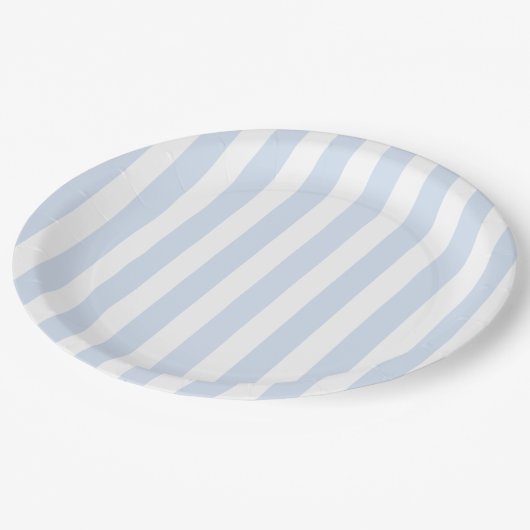 青淡い色のと白のキャンディストライプ ペーパープレート (アングル)