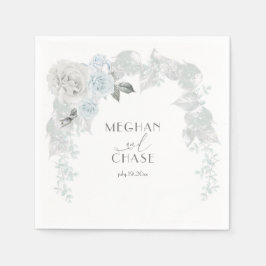 青淡い色のと白のバラの虹色の葉 スタンダードカクテルナプキン