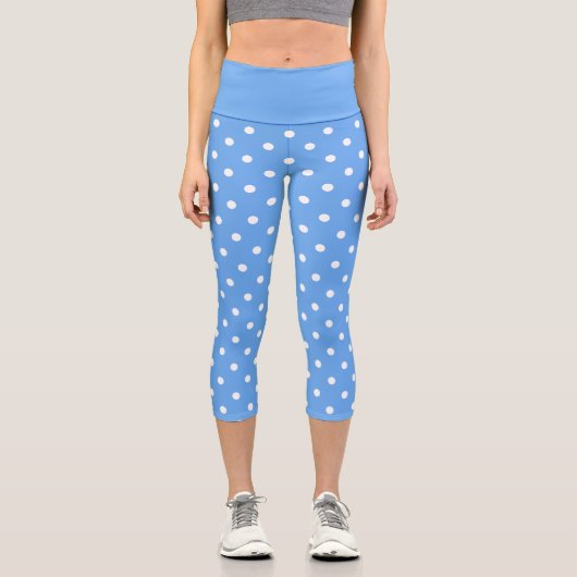 青淡い色のと白の水玉模様 カプリレギンス (正面)