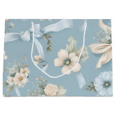 青淡い色のと白の花と弓 ラージペーパーバッグ (正面)