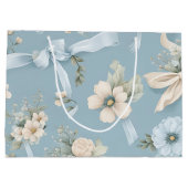 青淡い色のと白の花と弓 ラージペーパーバッグ (裏面)