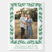 青淡い色のと緑のフォークアートフローラ枠と文字 マグネット (正面)