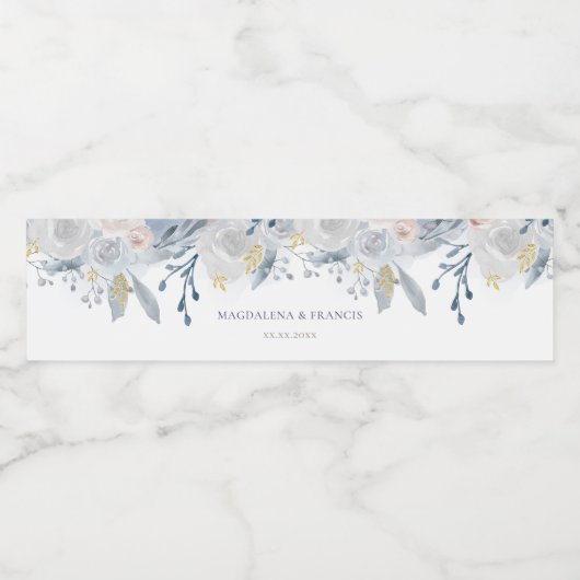 青淡い色のバラ結婚ズ ペットボトルラベル (シングルラベル)