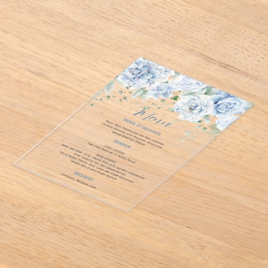 青淡い色のフローラ結婚のメニュー アクリル招待状 (レイダウン)