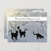 青淡い色のヴィンテージキャット日付の保存 案内ポストカード (正面/裏面)