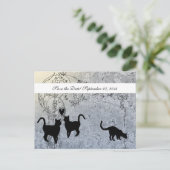 青淡い色のヴィンテージキャット日付の保存 案内ポストカード (スタンド正面)