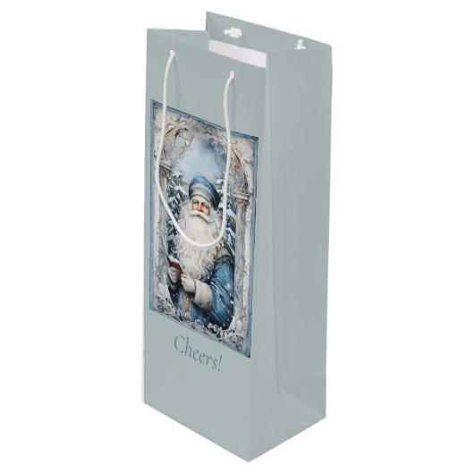 青淡い色の白の父クリスマス ワインギフトバッグ (正面アングル)