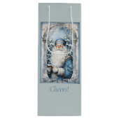 青淡い色の白の父クリスマス ワインギフトバッグ (正面)