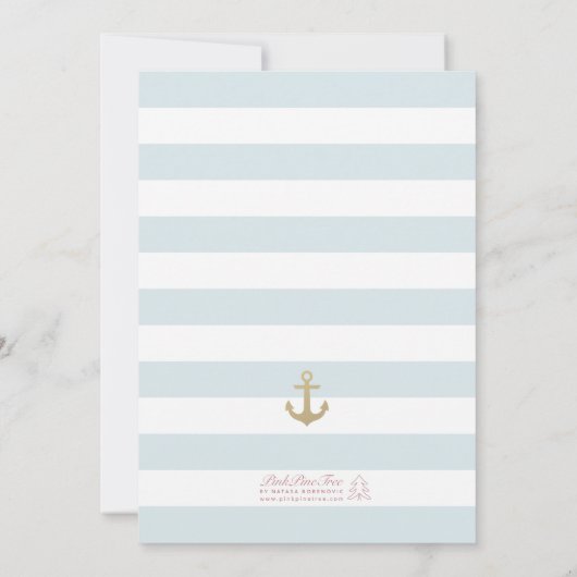 青淡い色の白ストライプの航海のブライダルシャワー 招待状 (裏面)