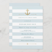 青淡い色の白ストライプの航海のブライダルシャワー 招待状 (正面/裏面)