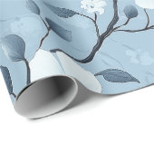 青淡い色の白フローラつる植物パターン ラッピングペーパー (ロールコーナー)