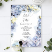 青淡い色の紫陽花ウォーターカラーキンセアニェラパーティー 招待状