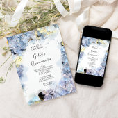 青淡い色の紫陽花ウォーターカラーキンセアニェラパーティー 招待状