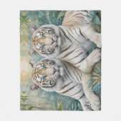 青淡い色の緑のジャングルに金の虎 フリースブランケット (正面)
