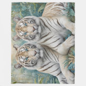 青淡い色の緑のジャングルに金の虎 フリースブランケット (正面)